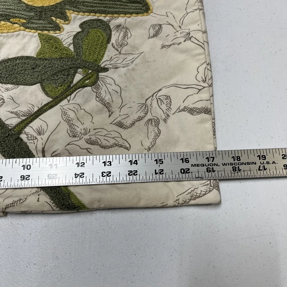 Pottery Barn Pillow Sham Embroidered Bird Ivory Botanical 18x18 Button Close